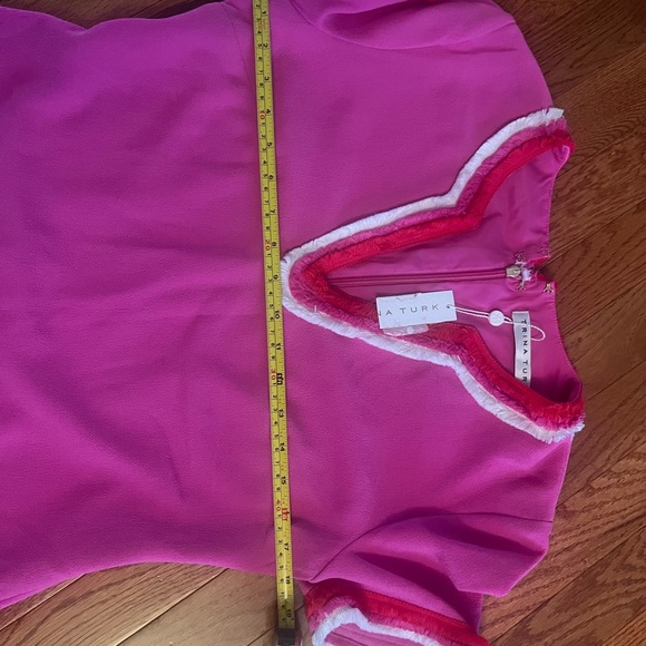 Trina Turk Women Dress Flamingo Pink Size 2 Shift Fringe Stripe Trim - Picture 7 of 7